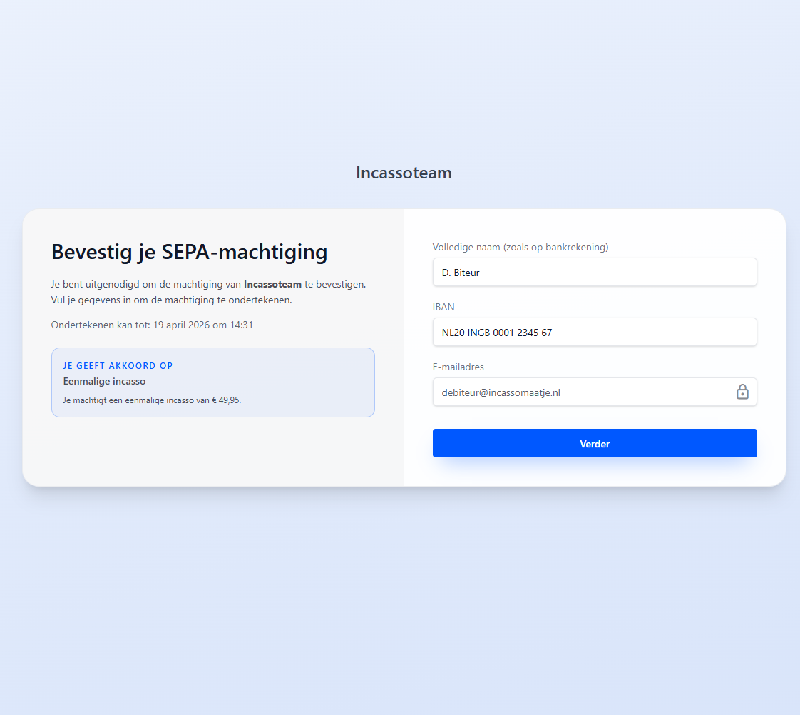 Voorbeeld van scherm voor het digitaal afgeven van een machtiging